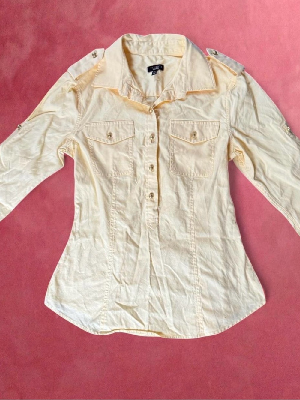 Talbots Pale Yellow Button-Front Utility Shirt